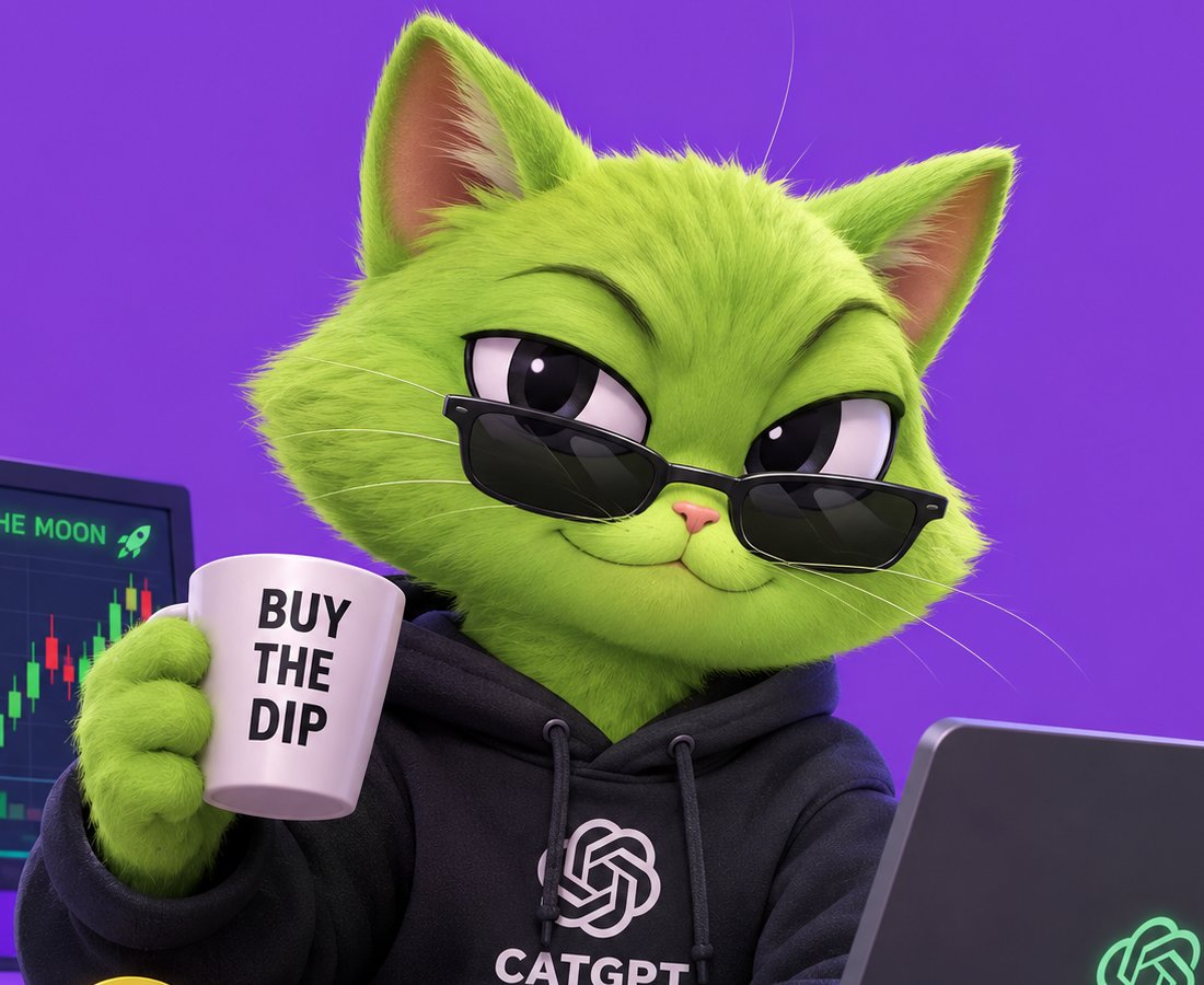 The green CATGPT analyst at a trading terminal